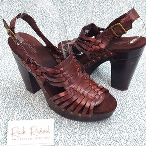 Zodiac Woven Leather Sky High SOLID WOOD Platform Sandals 80s Quality